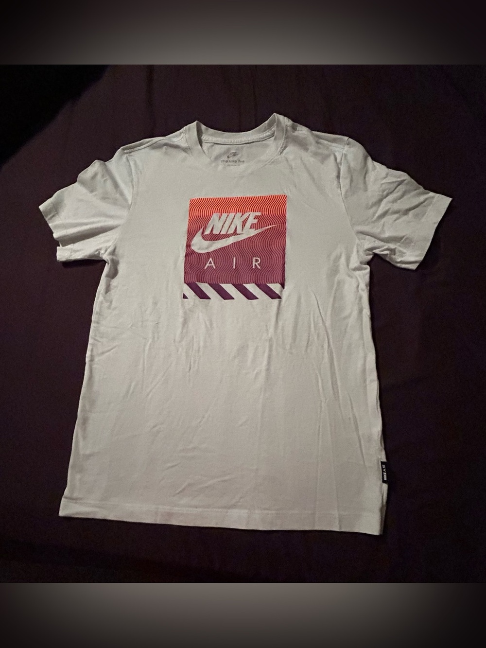 Nike White Short Sleeve Tee with Orange-to-Purple Gradient Graphic